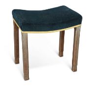 A LIMED OAK AND UPHOLSTERED GEORGE VI CORONATION STOOL, BY WARING & GILLOW