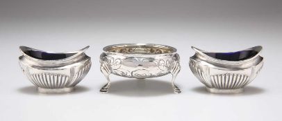 A GEORGE III SILVER SALT AND A PAIR OF GEORGE V SILVER SALTS