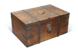A 19TH CENTURY IRON-BOUND TEAK STRONG-BOX