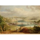 ANTHONY VANDYKE COPLEY FIELDING (1787-1855) LANDSCAPE WITH RIVER, BRIDGE AND CASTLE, POSSIBLY CHEPST