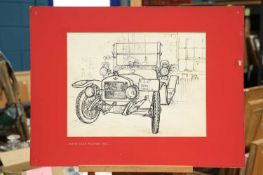 MARY BURGOYNE (NÉE TAYLOR) (20TH CENTURY) FIVE INK DRAWINGS OF EARLY 20TH CENTURY CARS
