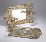 A PAIR OF BRASS WALL MIRRORS WITH CANDLE SCONCES, LATE 19TH CENTURY