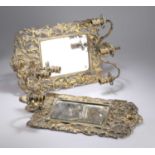 A PAIR OF BRASS WALL MIRRORS WITH CANDLE SCONCES, LATE 19TH CENTURY