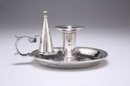 AN EARLY VICTORIAN SILVER CHAMBERSTICK AND SNUFFER