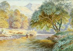 C.R. WOOD (19TH/20TH CENTURY) RIVER VIEW WITH CATTLE