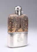 A VICTORIAN SILVER AND SNAKESKIN SPIRIT FLASK