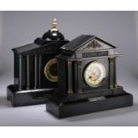 TWO POLISHED SLATE MANTEL CLOCKS, LATE 19TH/EARLY 20TH CENTURY