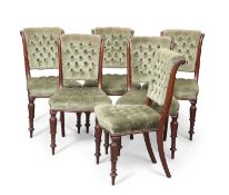 A SET OF SIX VICTORIAN MAHOGANY AND UPHOLSTERED DINING CHAIRS
