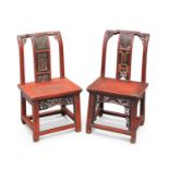 TWO CHINESE RED LACQUER SIDE CHAIRS, EARLY 20TH CENTURY