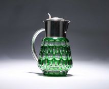 A SILVER PLATE-MOUNTED CASED GLASS LEMONADE JUG, CIRCA 1900
