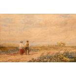 DAVID COX, JR. (1809-1885) A COUPLE WALKING WITH A HAY-WAGON IN DISTANCE