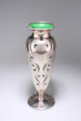 AN ART NOUVEAU AMERICAN STERLING SILVER AND GREEN GLASS VASE