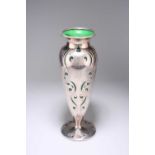 AN ART NOUVEAU AMERICAN STERLING SILVER AND GREEN GLASS VASE