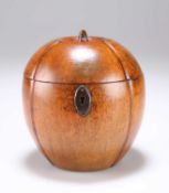 A GEORGE III FRUITWOOD TEA CADDY, IN THE FORM OF A MELON