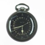 A HAMILTON WATCH CO 22-JEWELS 24-HOUR MILITARY ISSUE CROWN-WIND POCKET WATCH