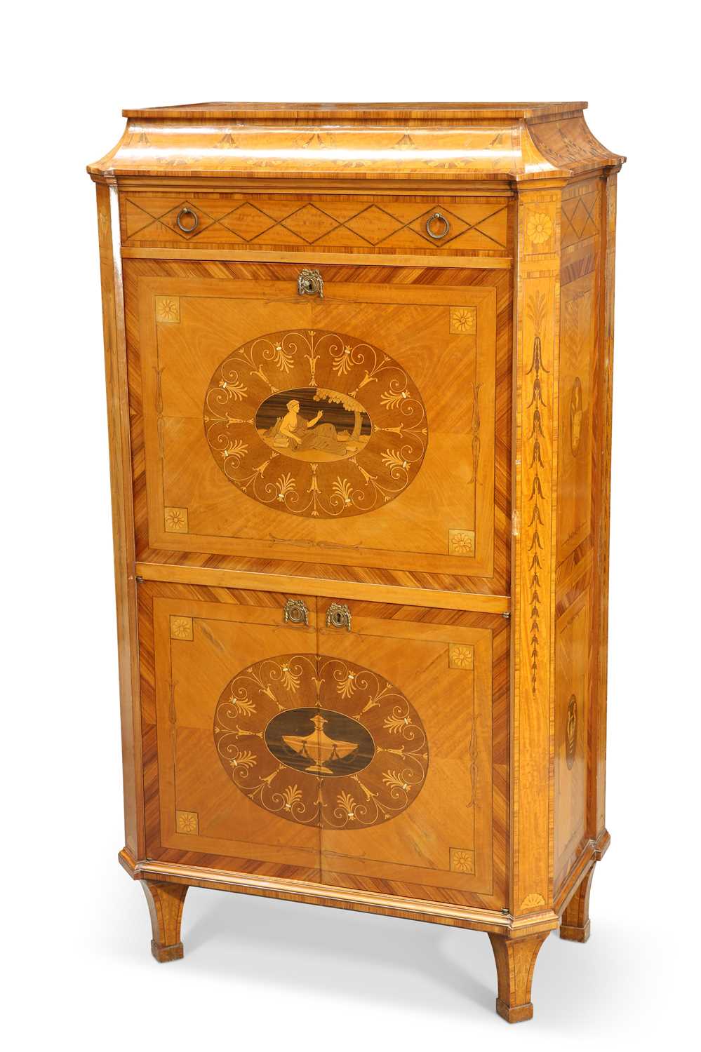 AFTER THE DESIGN BY THOMAS CHIPPENDALE, A SATINWOOD AND MARQUETRY SECRÉTAIRE