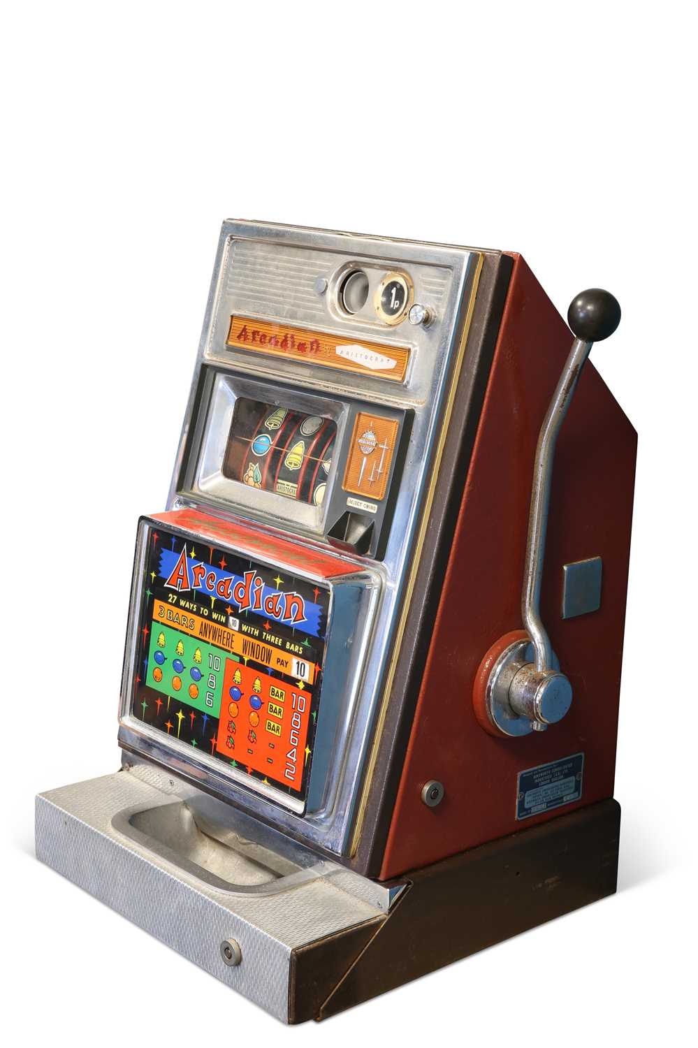 AN ARISTOCRAT 'ARCADIAN' ONE ARM BANDIT SLOT MACHINE