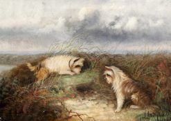 J LANGLOIS (FL 1885-1902) TERRIERS AT A BURROW