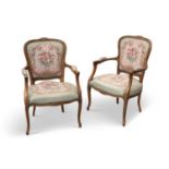 A PAIR OF LOUIS XV STYLE FAUTEUILS