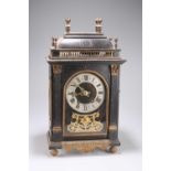 A 19TH CENTURY CONTINENTAL BRASS INLAID AND MOUNTED EBONISED MANTEL CLOCK