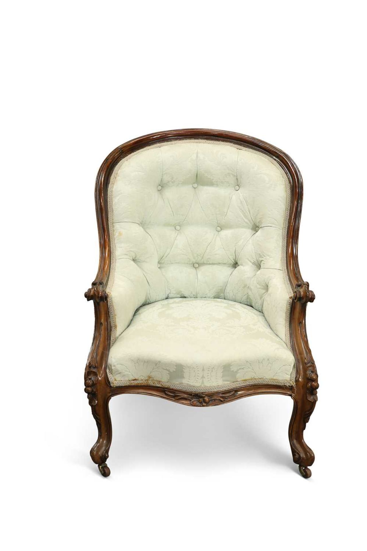 A VICTORIAN ROSEWOOD AND UPHOLSTERED SALON CHAIR, CIRCA 1870 - Image 2 of 2