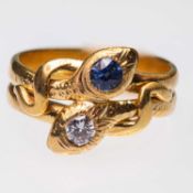 A VICTORIAN STYLE SAPPHIRE AND DIAMOND SNAKE RING