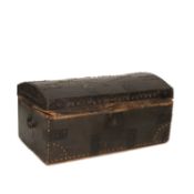A 19TH CENTURY BRASS-STUDDED LEATHER DOME-TOP BOX