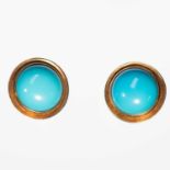 A PAIR OF 9 CARAT GOLD TURQUOISE STUD EARRINGS