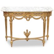 A LOUIS XVI STYLE MARBLE-TOPPED GILTWOOD CONSOLE TABLE