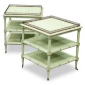 A PAIR OF MOISSONNIER NAPOLEON III STYLE FAUX BAMBOO PAINTED SIDE TABLES