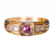 A VICTORIAN 15 CARAT GOLD RUBY AND DIAMOND RING