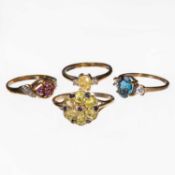 FOUR 9 CARAT GOLD GEM-SET RINGS