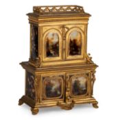 A 19TH CENTURY GILT METAL-MOUNTED AND TORTOISESHELL SEWING CABINET