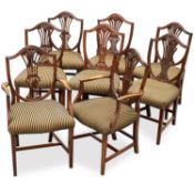 A SET OF EIGHT HEPPLEWHITE STYLE MAHOGANY DINING CHAIRS