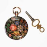 AN OPEN-FACE KEY-WIND ENAMELLED FOB WATCH