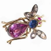 A VICTORIAN SAPPHIRE AND DIAMOND FLY BROOCH