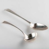 A GEORGE III SILVER SAUCE LADLE AND BRIGHT-CUT TABLESPOON