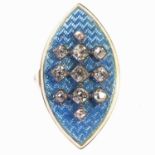 A DIAMOND AND ENAMEL SENTIMENTAL NAVETTE RING