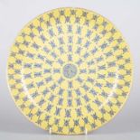 A CHINESE YELLOW-GROUND BLUE-DECORATED 'SHOU' PLATE, QING DYNASTY, TONGZHI MARK, 19TH CENTURY