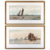 W.J.N BOYER (19TH/EARLY 20TH CENTURY) PAIR OF SEASCAPES WITH BOATS AND SHIPS OFF THE COAST