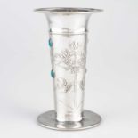 ARCHIBALD KNOX (1864-1933) FOR LIBERTY & CO, A TUDRIC PEWTER AND ENAMEL VASE