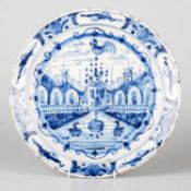 AN 18TH CENTURY DELFT BLUE AND WHITE PLATE