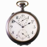 A RENOVA GUN METAL ALARM POCKET WATCH