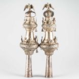 JUDAICA: A PAIR OF GEORGE V SILVER TORAH FINIALS