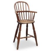 A 19TH CENTURY YEW WOOD AND ELM CHILD'S WINDSOR HIGH-CHAIR