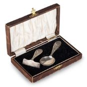 A GEORGE V SCOTTISH SILVER BABY'S SPOON AND PUSHER