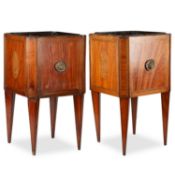 A NEAR PAIR OF SHERATON REVIVAL INLAID SATINWOOD JARDINIÈRES