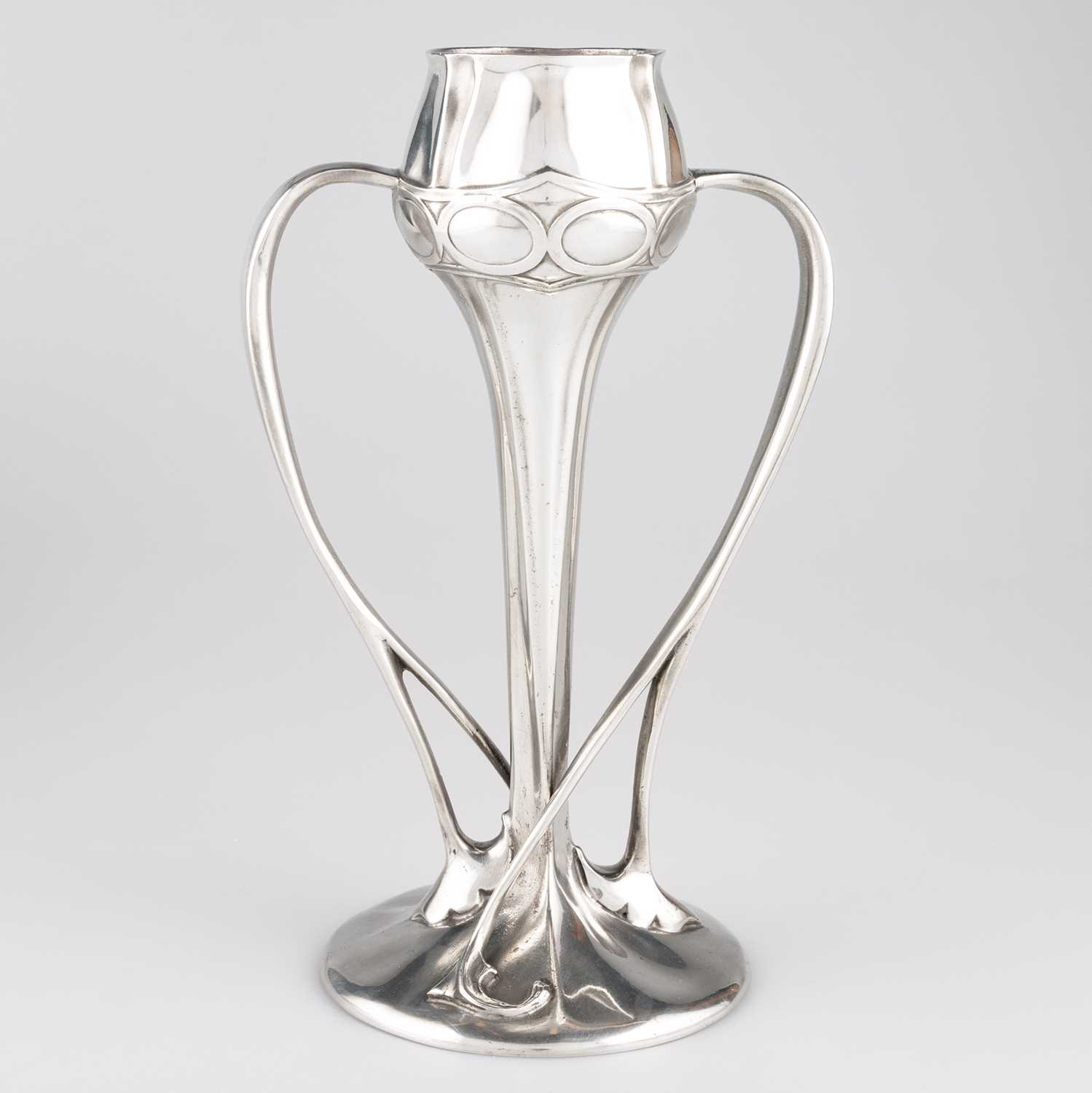 ARCHIBALD KNOX (1864-1933) FOR LIBERTY & CO, A TUDRIC PEWTER TULIP VASE