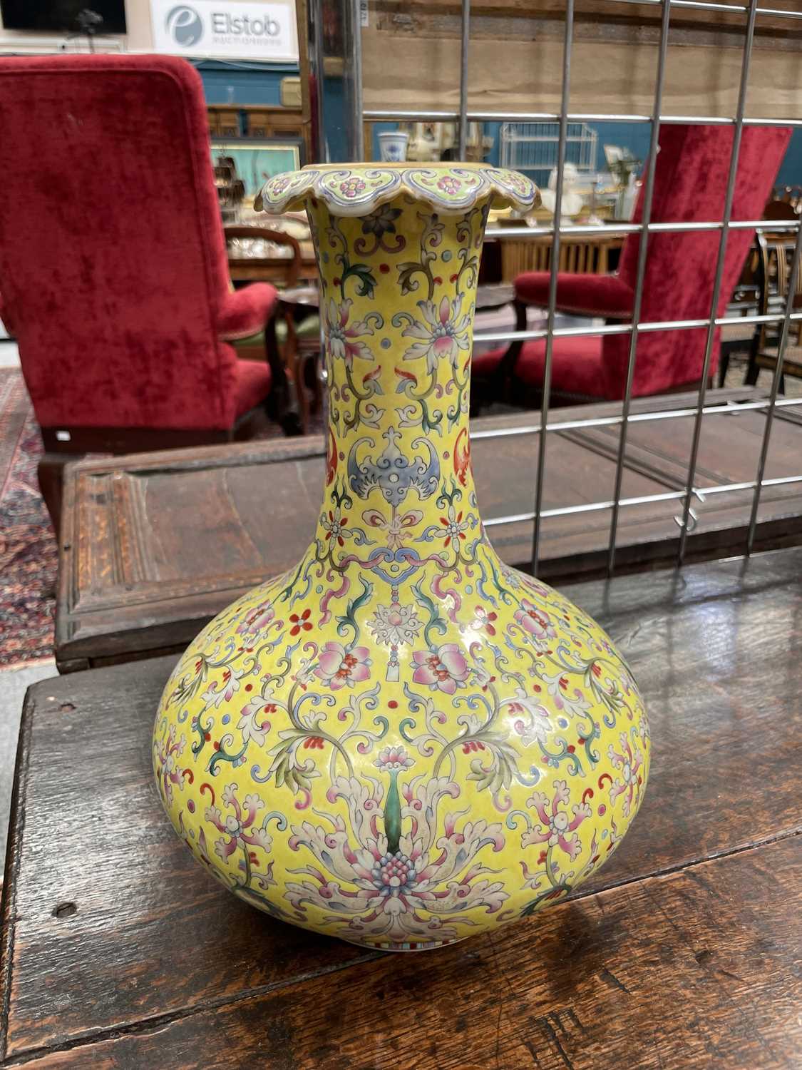 A CHINESE FAMILLE ROSE YELLOW-GROUND BOTTLE VASE - Image 5 of 12