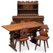 A VINTAGE TYROLEAN SWISS ALPINE OAK DINING SUITE